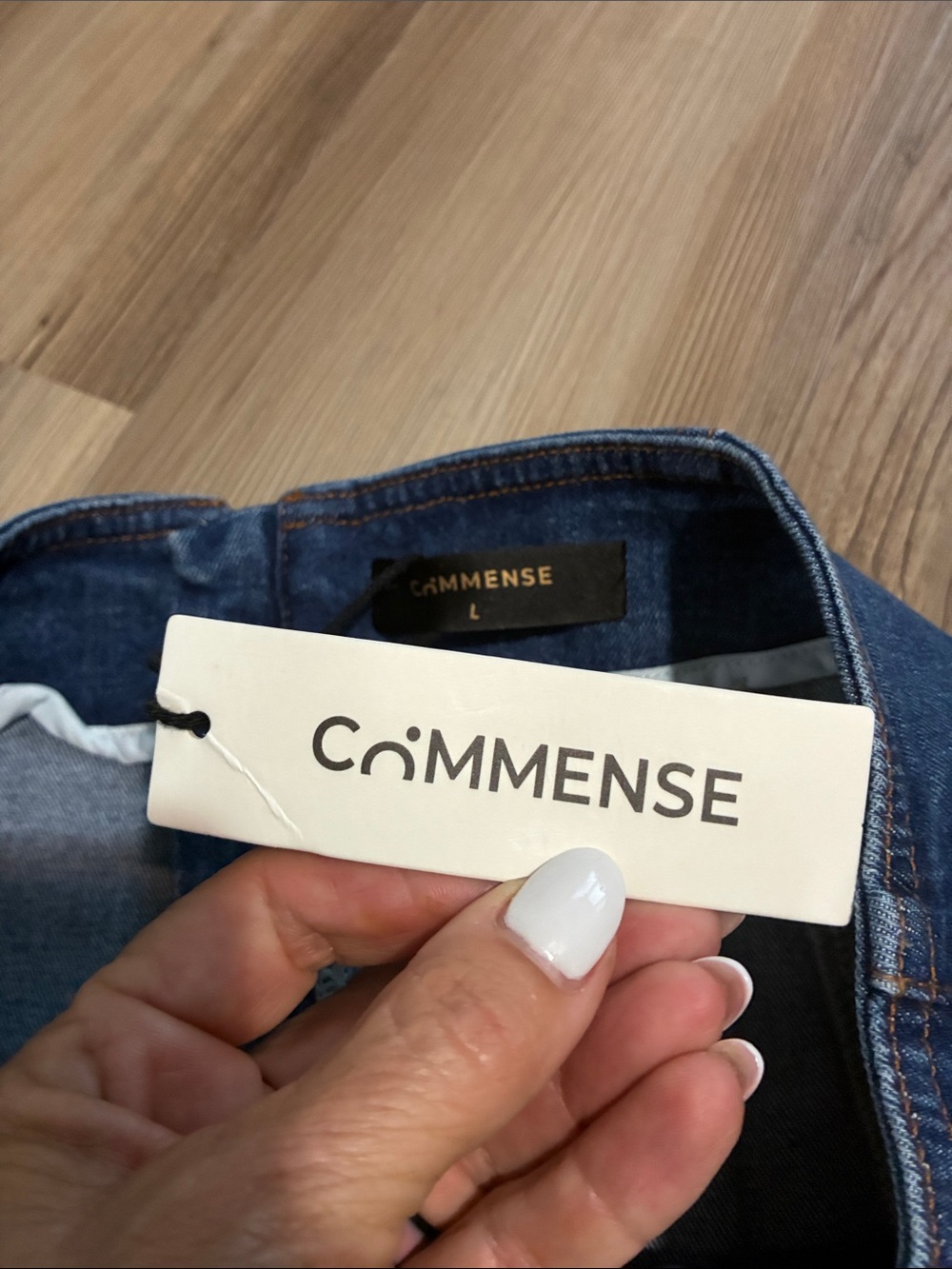 Commense Buckle Detail Asymmetrical Denim Mini Skirt Women’s L NWT - Picture 7 of 12